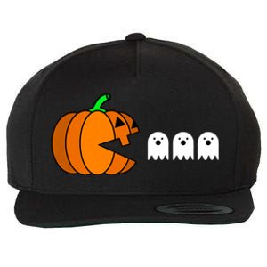 Funny Halloween Pumpkin Eating Ghost Gamer Wool Snapback Cap