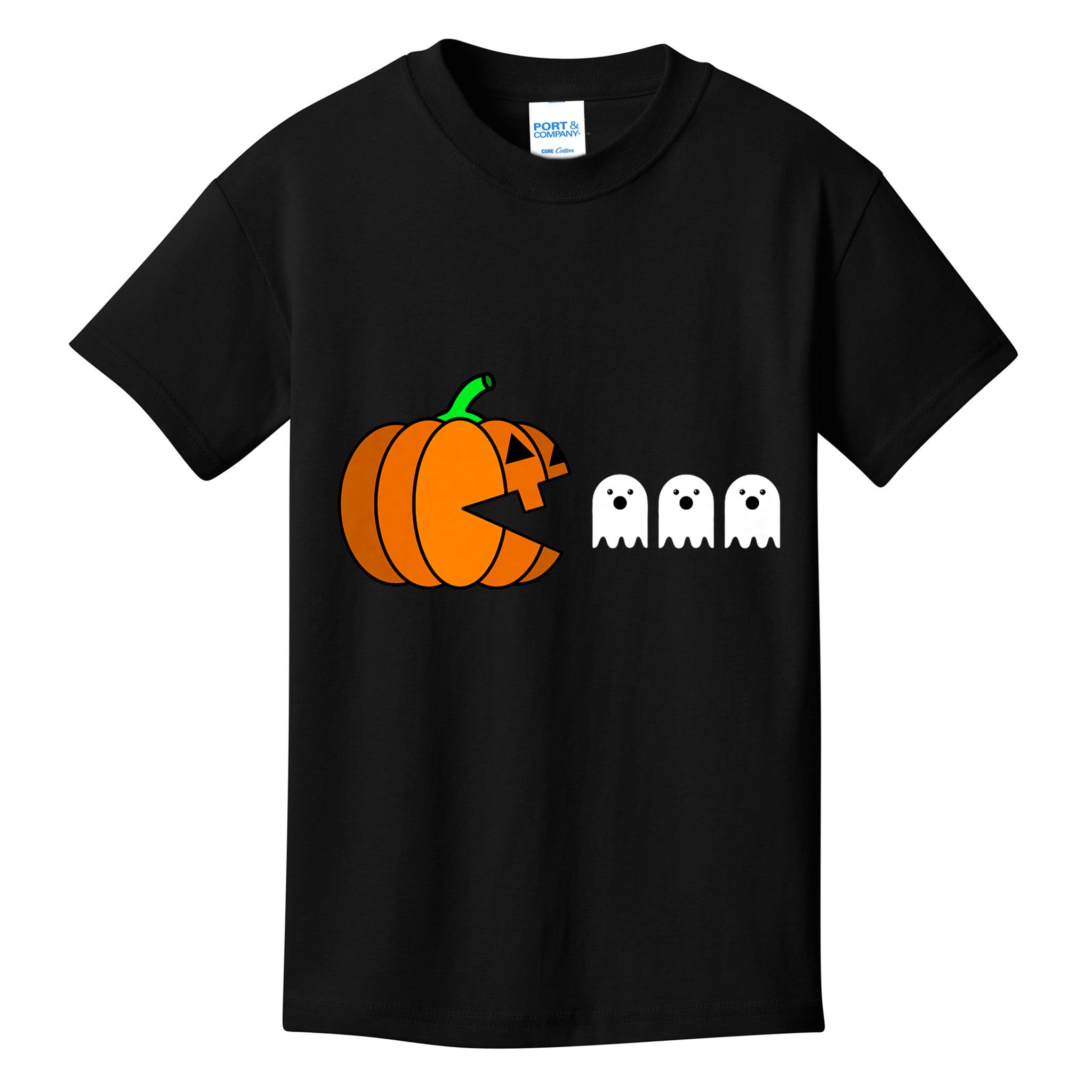 Funny Halloween Pumpkin Eating Ghost Gamer Kids T-Shirt