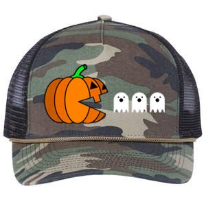 Funny Halloween Pumpkin Eating Ghost Gamer Retro Rope Trucker Hat Cap