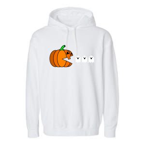 Funny Halloween Pumpkin Eating Ghost Gamer Garment-Dyed Fleece Hoodie