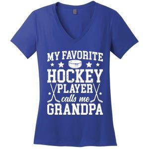 Favorite Hockey Player Calls Me Grandpa Ice Hockey Grandpa Funny Gift Women's V-Neck T-Shirt