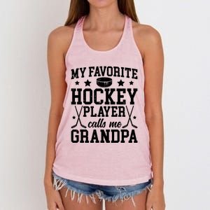 Favorite Hockey Player Calls Me Grandpa Ice Hockey Grandpa Funny Gift Women's Knotted Racerback Tank