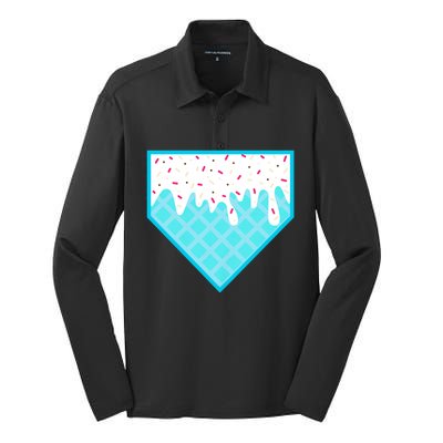 Funny Home Plate Drip Ice Cream Softball & Baseball Silk Touch Performance Long Sleeve Polo