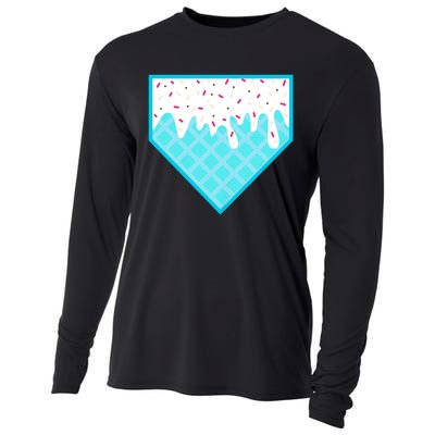 Funny Home Plate Drip Ice Cream Softball & Baseball Cooling Performance Long Sleeve Crew