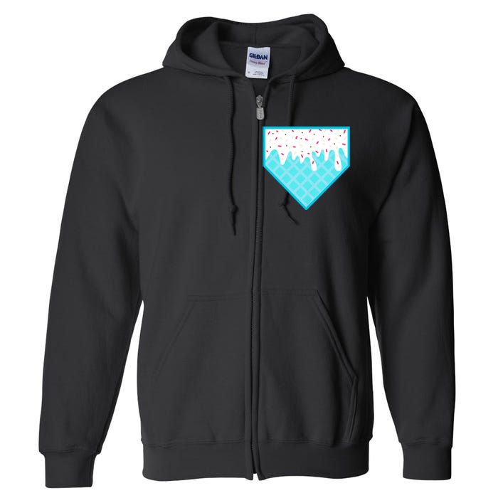 Funny Home Plate Drip Ice Cream Softball & Baseball Full Zip Hoodie