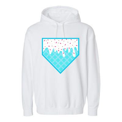 Funny Home Plate Drip Ice Cream Softball & Baseball Garment-Dyed Fleece Hoodie