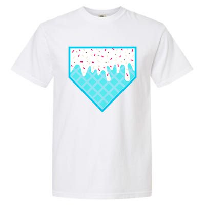 Funny Home Plate Drip Ice Cream Softball & Baseball Garment-Dyed Heavyweight T-Shirt