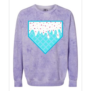 Funny Home Plate Drip Ice Cream Softball & Baseball Colorblast Crewneck Sweatshirt