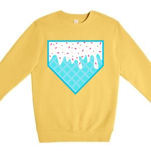 Funny Home Plate Drip Ice Cream Softball & Baseball Premium Crewneck Sweatshirt