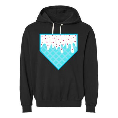 Funny Home Plate Drip Ice Cream Softball & Baseball Garment-Dyed Fleece Hoodie