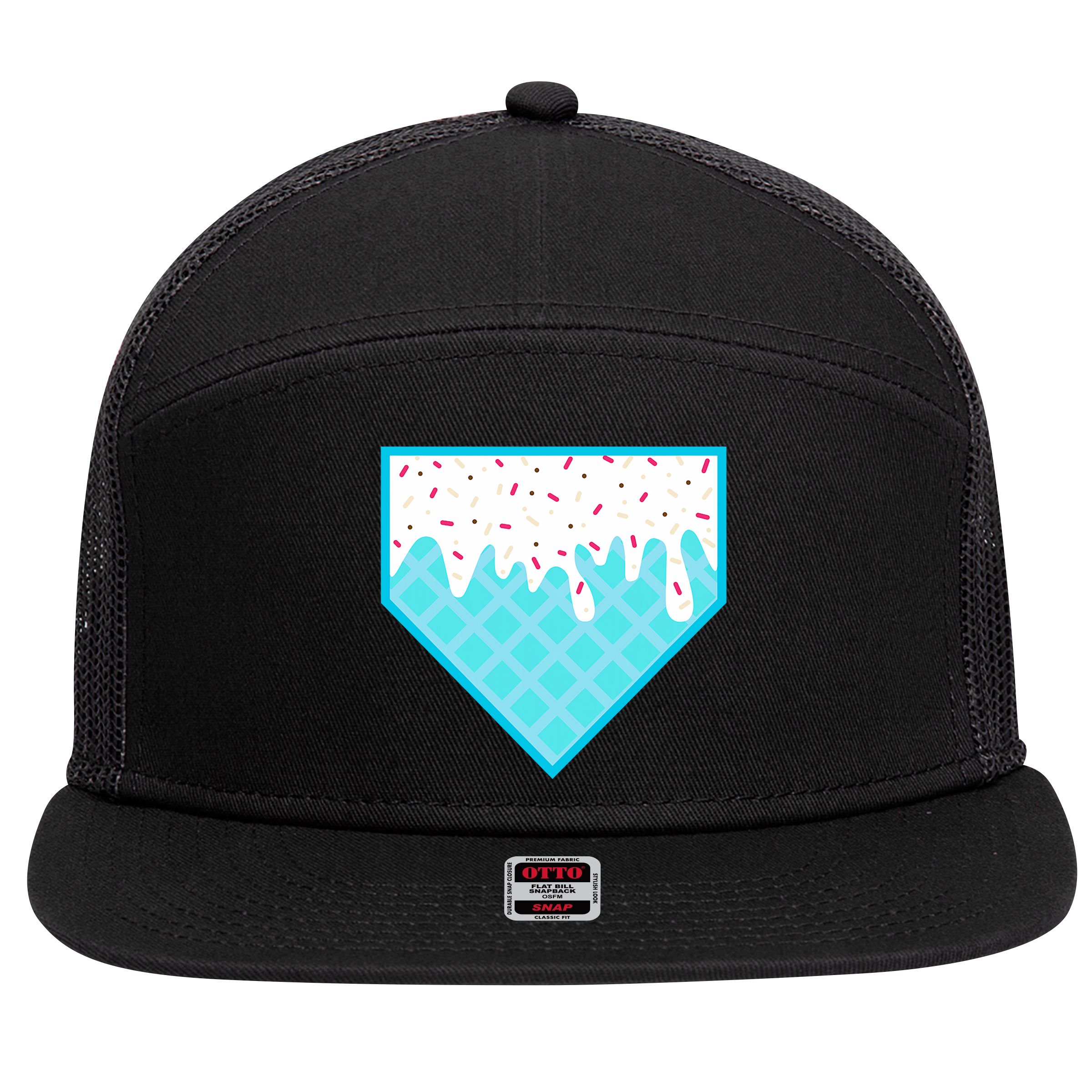 Funny Home Plate Drip Ice Cream Softball & Baseball 7 Panel Mesh Trucker Snapback Hat