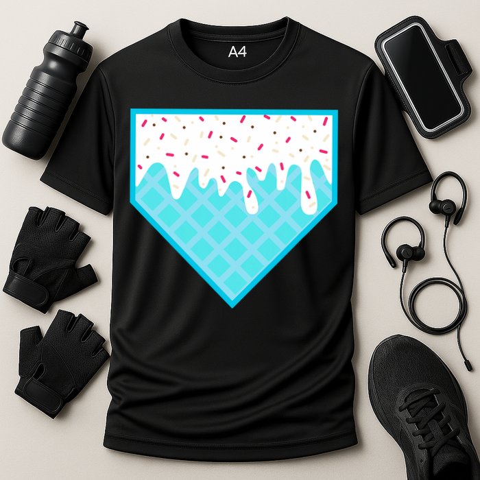 Funny Home Plate Drip Ice Cream Softball & Baseball Cooling Performance Crew T-Shirt
