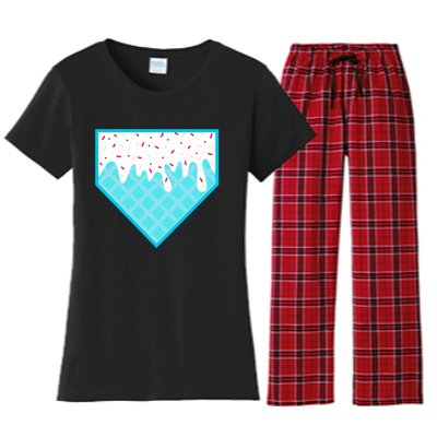 Funny Home Plate Drip Ice Cream Softball & Baseball Women's Flannel Pajama Set