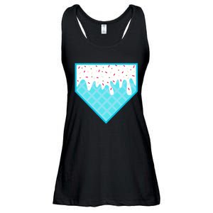 Funny Home Plate Drip Ice Cream Softball & Baseball Ladies Essential Flowy Tank