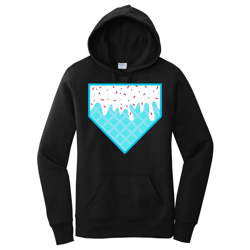 Funny Home Plate Drip Ice Cream Softball & Baseball Women's Pullover Hoodie