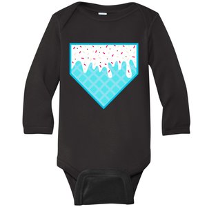 Funny Home Plate Drip Ice Cream Softball & Baseball Baby Long Sleeve Bodysuit