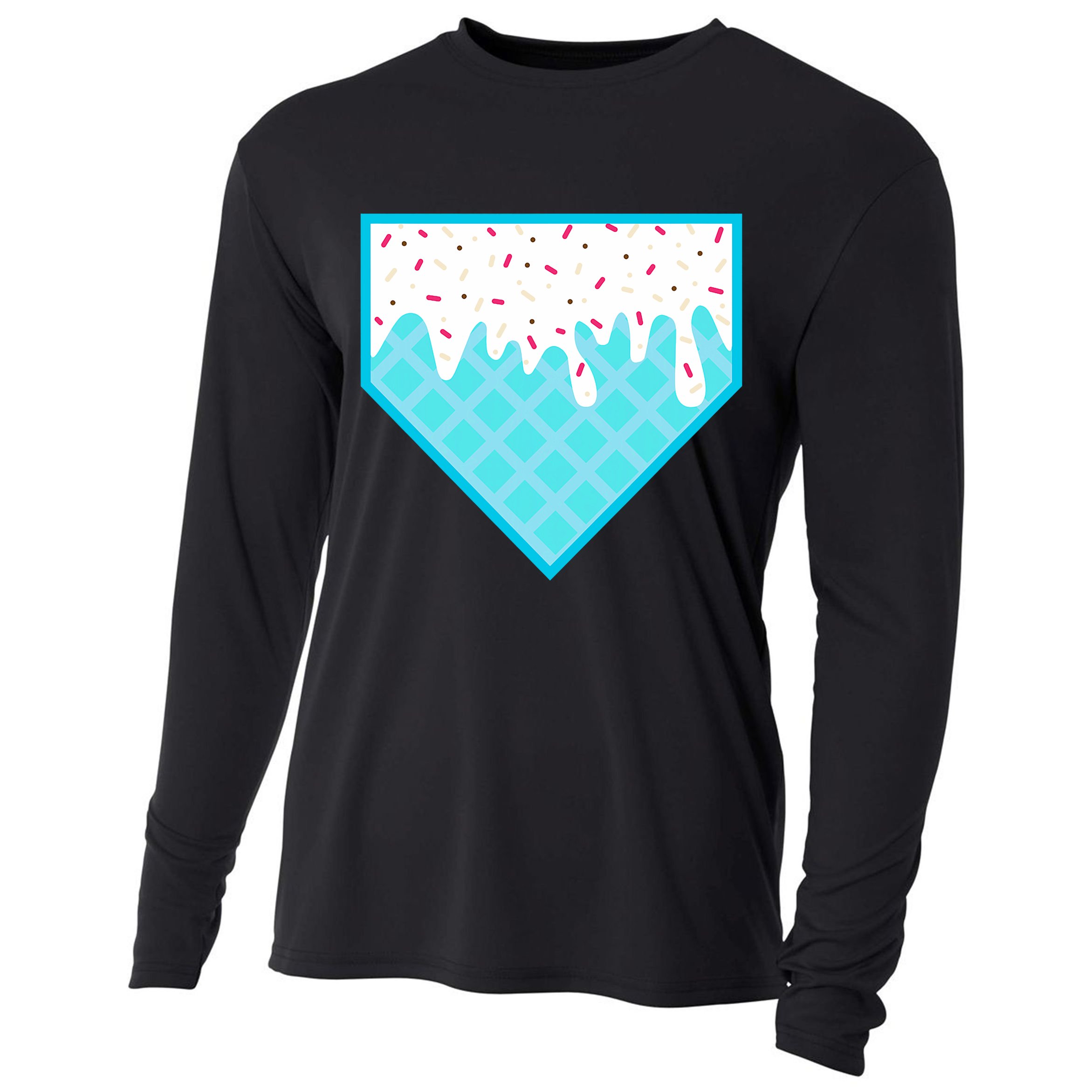 Funny Home Plate Drip Ice Cream Softball & Baseball Cooling Performance Long Sleeve Crew
