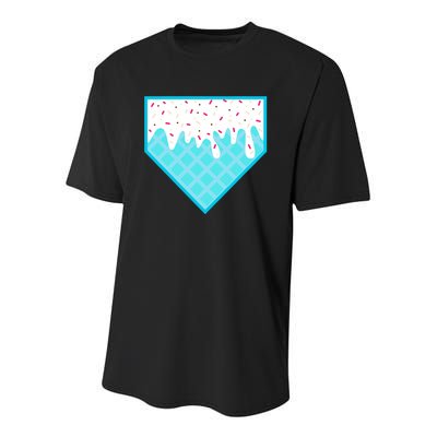 Funny Home Plate Drip Ice Cream Softball & Baseball Youth Performance Sprint T-Shirt