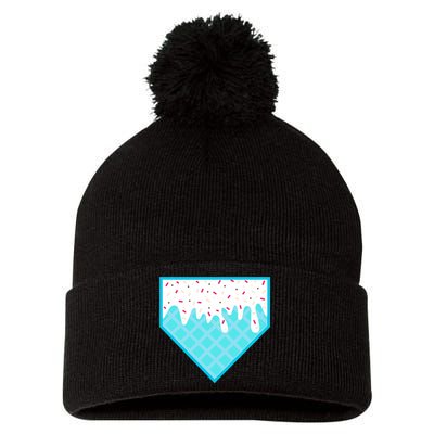 Funny Home Plate Drip Ice Cream Softball & Baseball Pom Pom 12in Knit Beanie