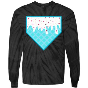 Funny Home Plate Drip Ice Cream Softball & Baseball Tie-Dye Long Sleeve Shirt