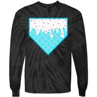 Funny Home Plate Drip Ice Cream Softball & Baseball Tie-Dye Long Sleeve Shirt