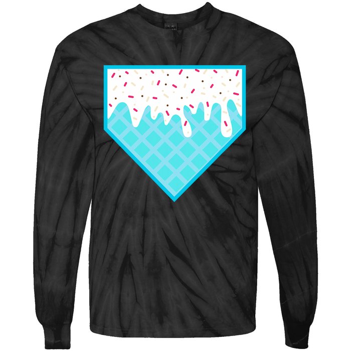 Funny Home Plate Drip Ice Cream Softball & Baseball Tie-Dye Long Sleeve Shirt