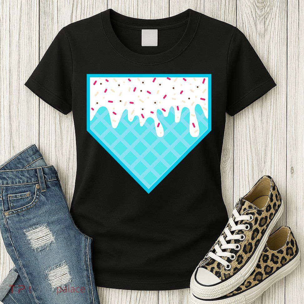 Funny Home Plate Drip Ice Cream Softball & Baseball Womens T-Shirt