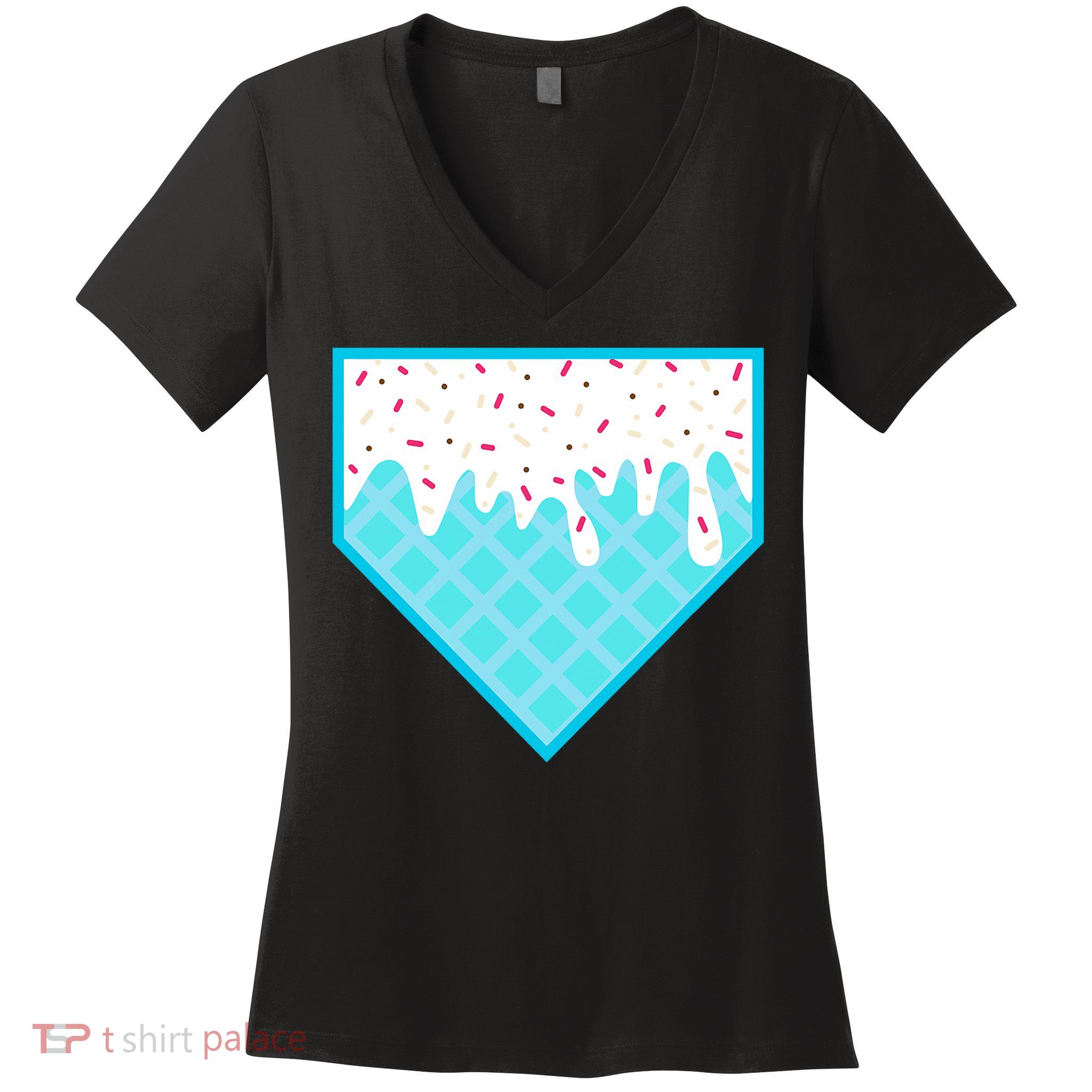 Funny Home Plate Drip Ice Cream Softball & Baseball Women's V-Neck T-Shirt