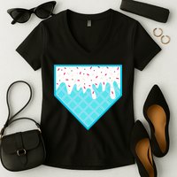 Funny Home Plate Drip Ice Cream Softball & Baseball Women's V-Neck T-Shirt