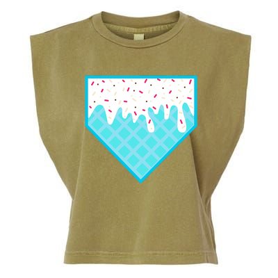 Funny Home Plate Drip Ice Cream Softball & Baseball Garment-Dyed Women's Muscle Tee