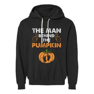 Funny Halloween Pregnancy Baby Shower Behind The Pumpkin Garment-Dyed Fleece Hoodie