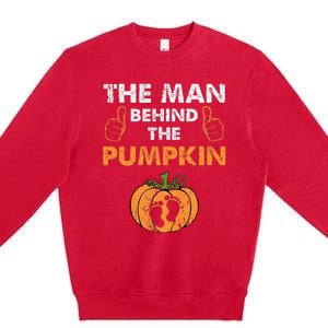 Funny Halloween Pregnancy Baby Shower Behind The Pumpkin Premium Crewneck Sweatshirt