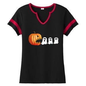 Funny Halloween Pumpkin Ghosts Jack O Lantern Ladies Halftime Notch Neck Tee