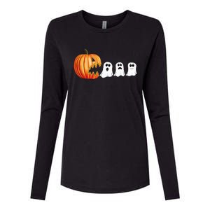 Funny Halloween Pumpkin Ghosts Jack O Lantern Womens Cotton Relaxed Long Sleeve T-Shirt