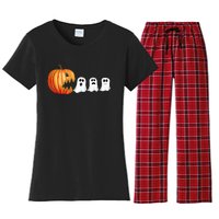 Funny Halloween Pumpkin Ghosts Jack O Lantern Women's Flannel Pajama Set