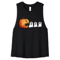 Funny Halloween Pumpkin Ghosts Jack O Lantern Women's Racerback Cropped Tank