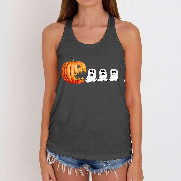 Funny Halloween Pumpkin Ghosts Jack O Lantern Women's Knotted Racerback Tank