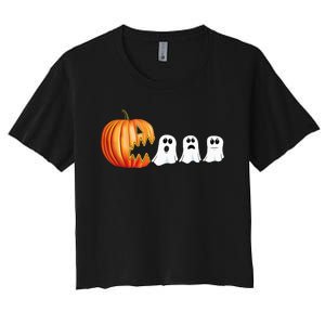 Funny Halloween Pumpkin Ghosts Jack O Lantern Women's Crop Top Tee