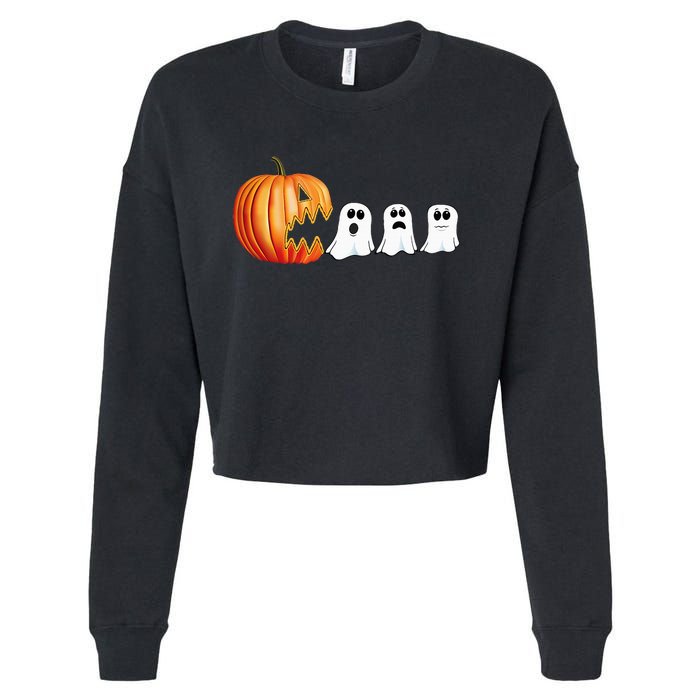 Funny Halloween Pumpkin Ghosts Jack O Lantern Cropped Pullover Crew