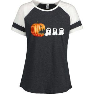 Funny Halloween Pumpkin Ghosts Jack O Lantern Enza Ladies Jersey Colorblock Tee