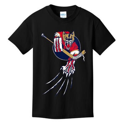 Florida Hockey Player Goalie Beast Ice Panther Cat Cougar Kids T-Shirt
