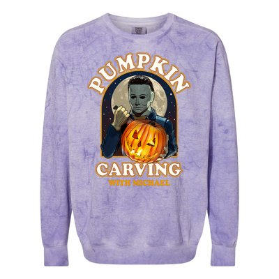 Funny Halloween Pumpkin Carving With Michael Colorblast Crewneck Sweatshirt