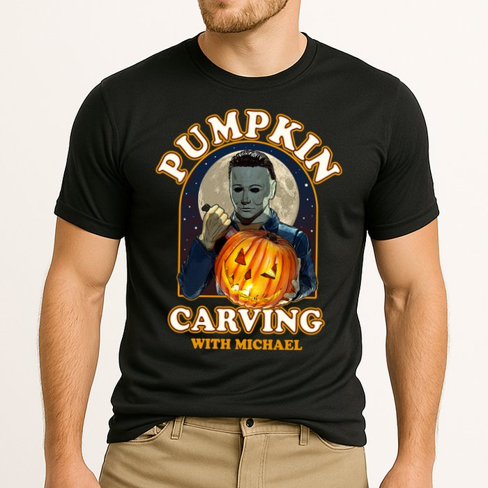 Funny Halloween Pumpkin Carving With Michael Cooling Performance Crew T-Shirt