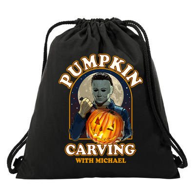 Funny Halloween Pumpkin Carving With Michael Drawstring Bag