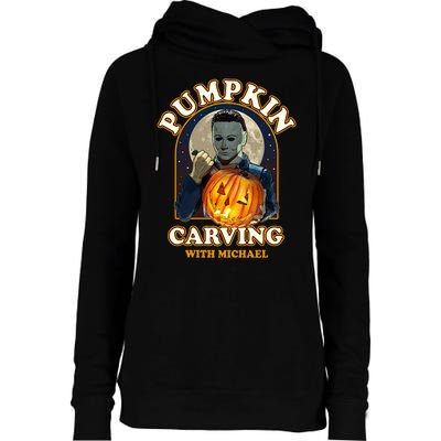 Funny Halloween Pumpkin Carving With Michael Womens Funnel Neck Pullover Hood