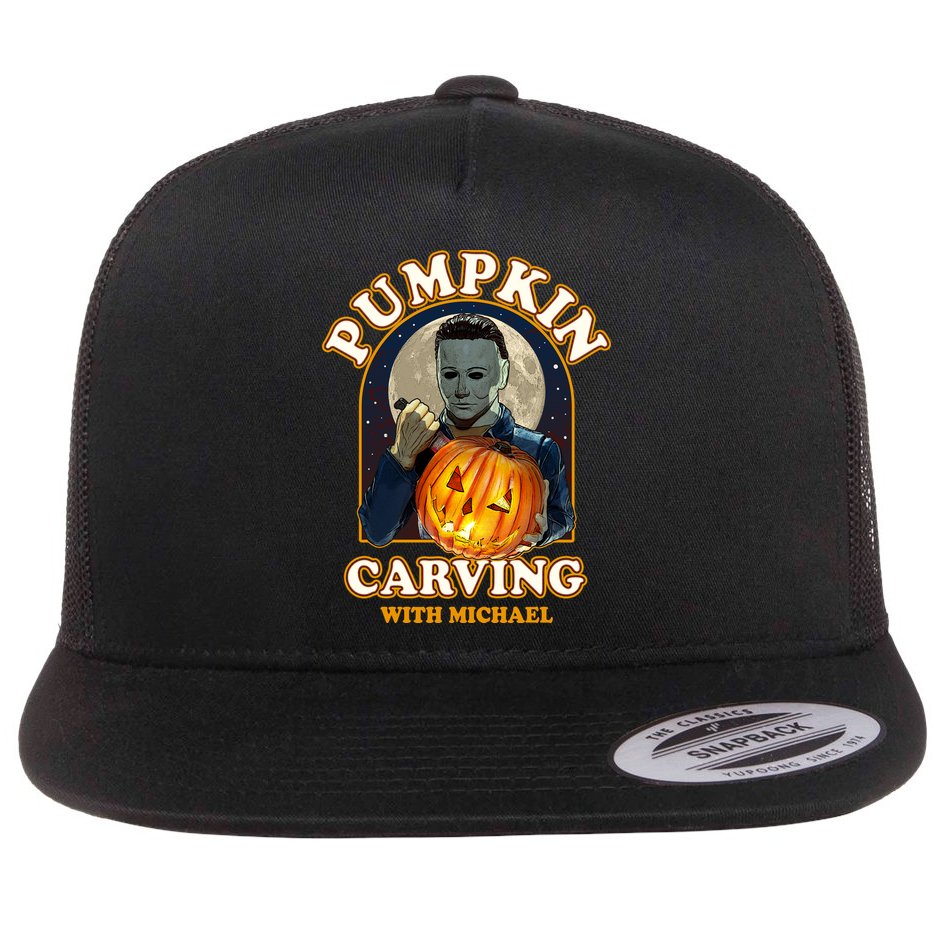 Funny Halloween Pumpkin Carving With Michael Flat Bill Trucker Hat