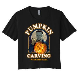 Funny Halloween Pumpkin Carving With Michael Women's Crop Top Tee