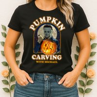 Funny Halloween Pumpkin Carving With Michael Womens T-Shirt