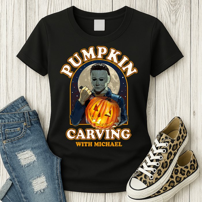 Funny Halloween Pumpkin Carving With Michael Womens T-Shirt