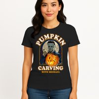Funny Halloween Pumpkin Carving With Michael Womens T-Shirt